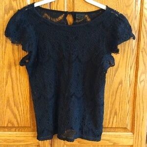 Worthington Women's Vintage Black Lace Sheer Short Sleeve Top Size Medium‎ Nylon